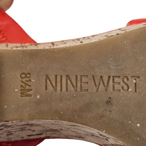 Nine West Sandals Womens Size 8.5M Coral Peep Toe Wedge Ankle Strap Faux Leather - Picture 8 of 9